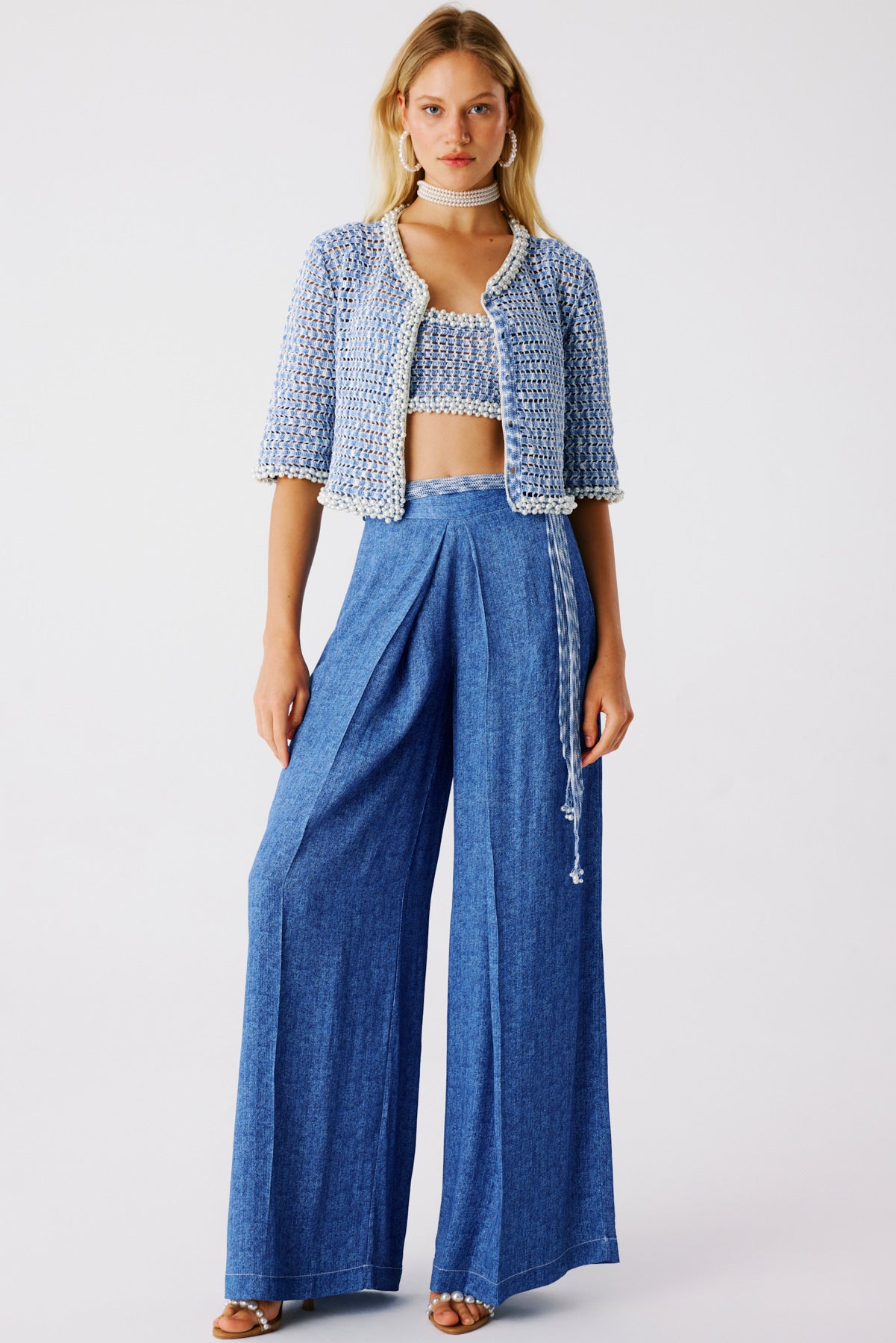 My Beachy Side Galia Hand Crocheted Crop Cardigan Blue Small